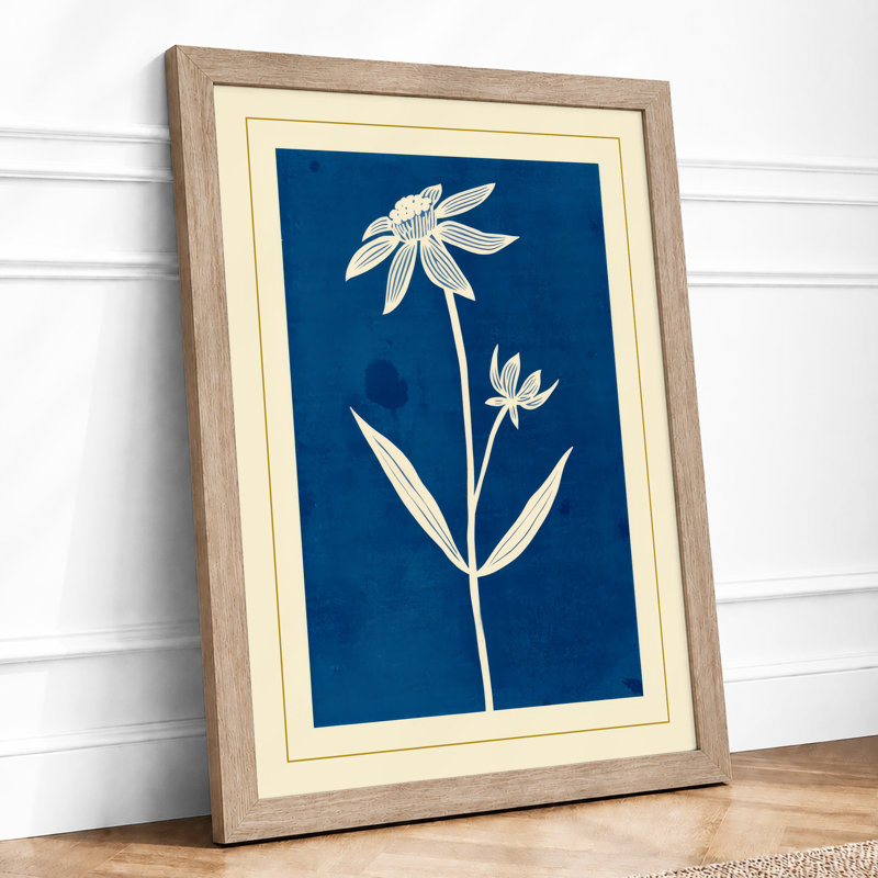 Twin Blooms In Blue Botanical - Print, Oak, A4 - 29.7 x 21.0 cm