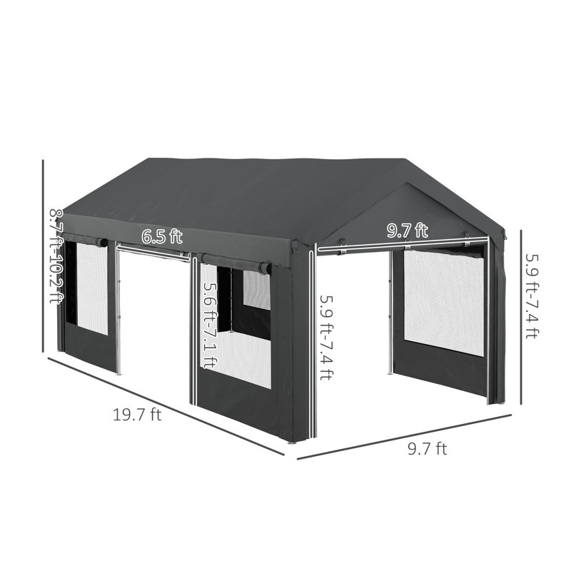 10' x 20' Gray Metal Portable Carport with Windows