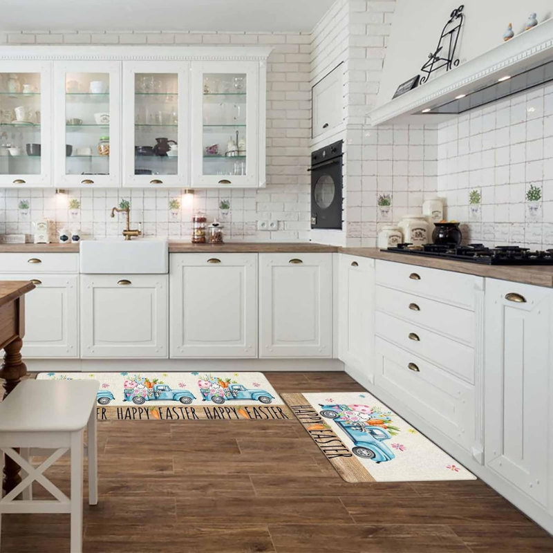 Tapis de cuisine bleu Joyeuses Pâques, paquet de 2 pour la cuisine et la maison de vacances