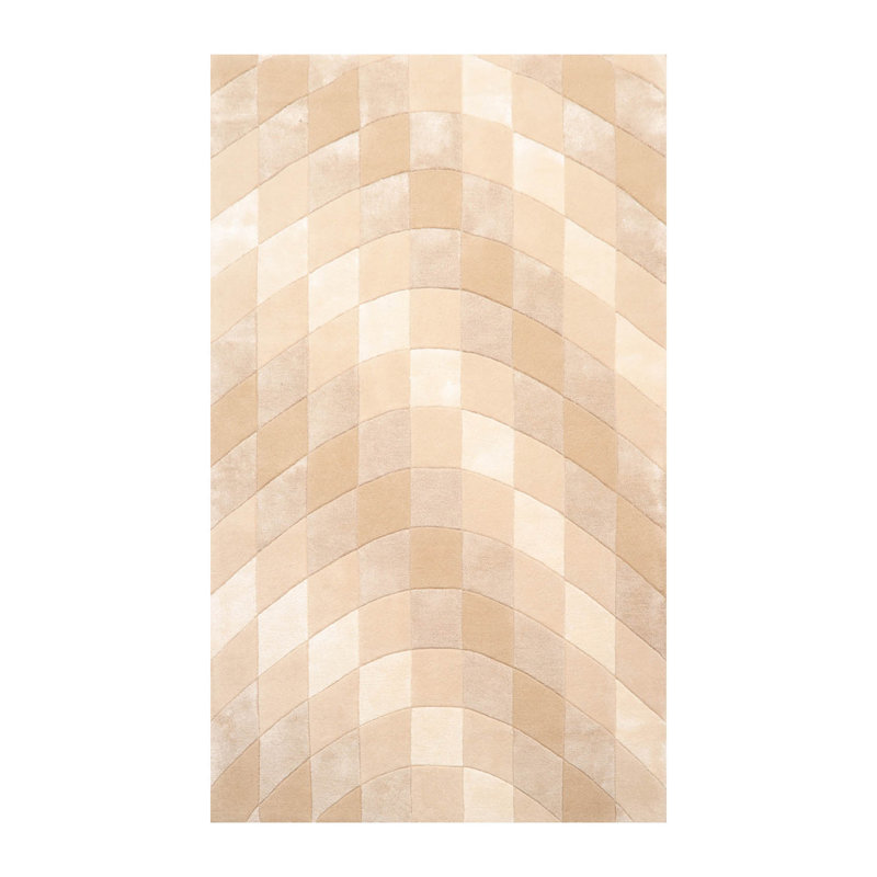 Tapis beige en laine / soie touffeté à la main à motif géométrique