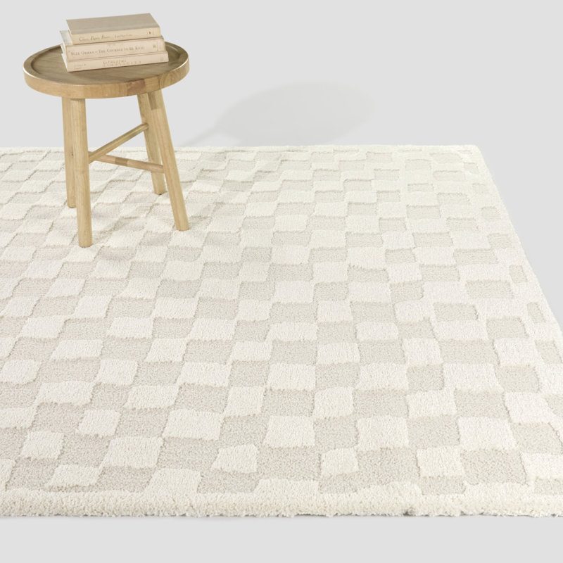 Bingham Cream Abstract Checkered Area Rug, Rectangle 5'3" x 7'