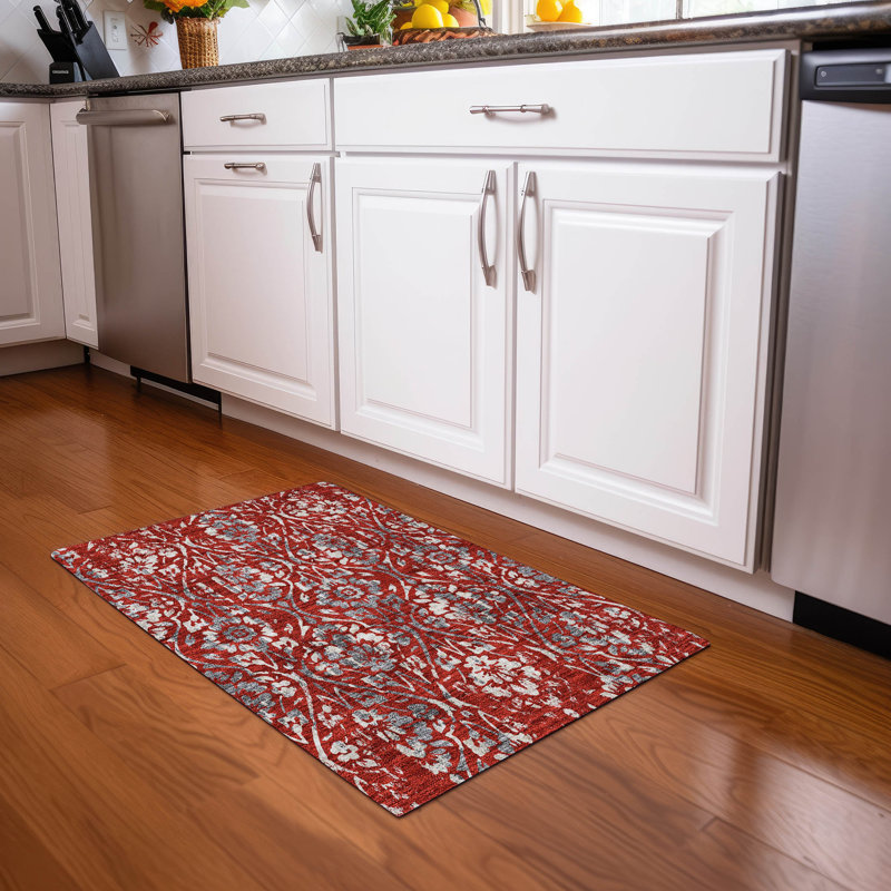 Premium Machine Washable Prisco Red Rug, Rectangle 1'8" x 2'6"