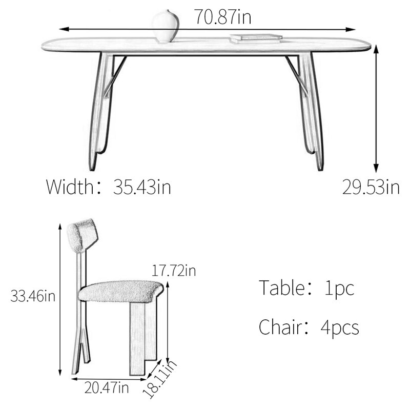 Cicada wing unique dining table set, 29.53"H x 70.87"L x 35.43"W