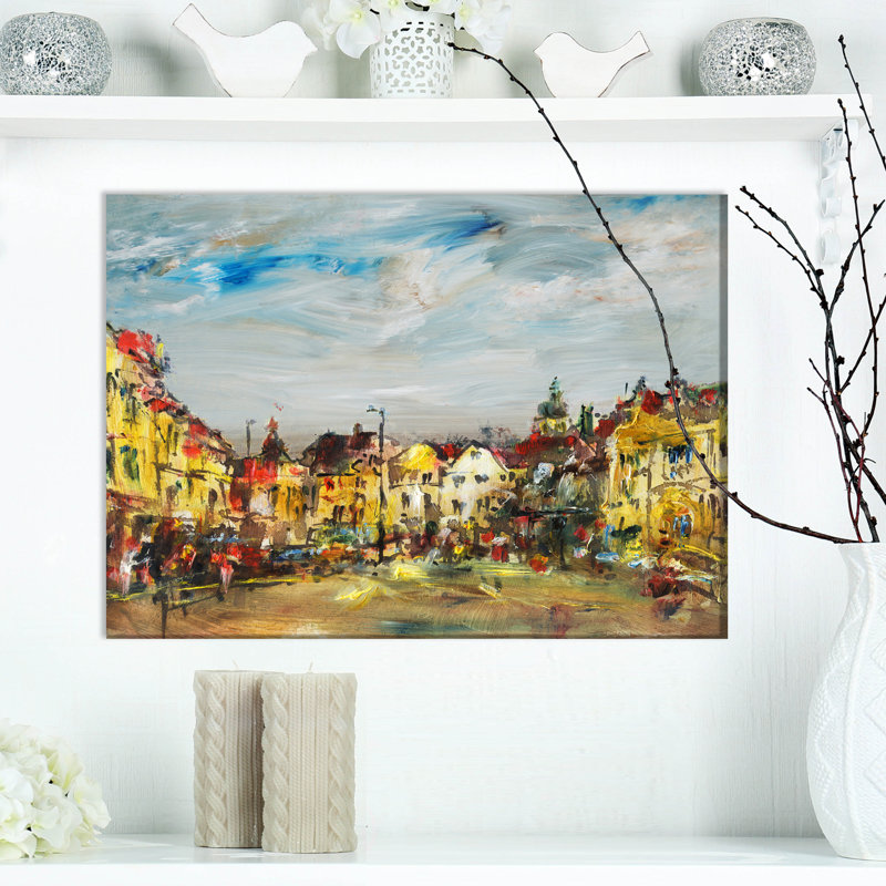 « historique city », reproduction de peinture à l’huile sur toile tendue, H 20 po x l 20 po x P 1 po