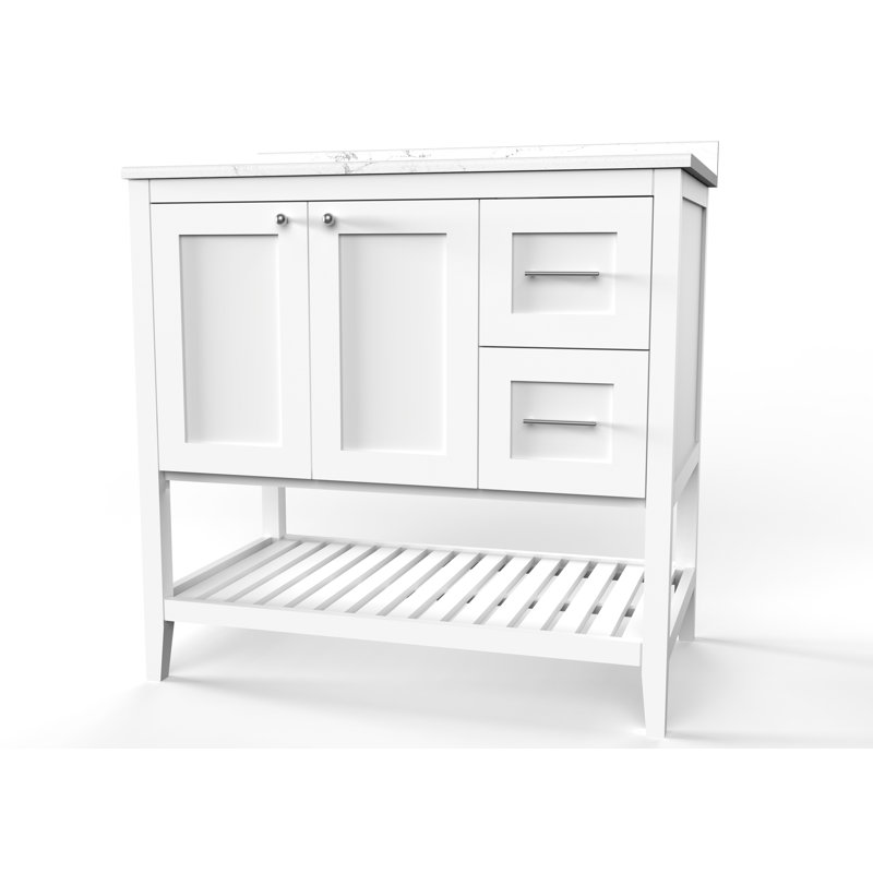 Meuble-lavabo simple 37 po avec comptoir en quartz Carrara de Chrisna