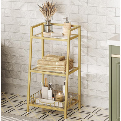 3-Tier Tempered Glass Bookcase, Bathroom Storage Stand