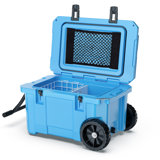 55 Quart Cooler With Wheels, Ice Chests Portable Camping Cooler Holds Ice Up To 6 Days, Leak-proof Outdoor Insulated Cooler With Handle, Cup Holders, Hard Cooler For Camping, Beach, Boat