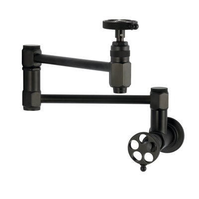Kingston Webb Two-Handle 1-Hole Wall Mount Pot Filler Faucet With Knurled Handle