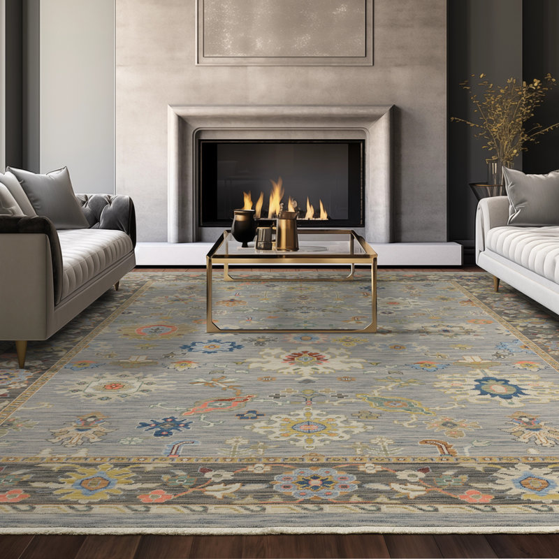 Macqueen Wool Oriental Rug, Rectangle 9'10" x 12'11"
