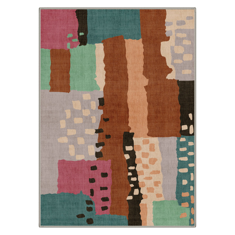 Tapis intérieur multicolore à motif abstrait lavable à la machine avec envers antidérapant Ansal, Rectangle 8' x 10'
