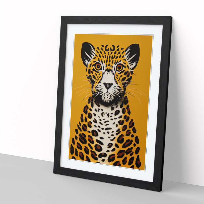 CAN-V0523-1334X Leopard Minimalism - Wrapped Canvas Print, White, Walnut Framed, 64cm H x 46cm W x 2cm D