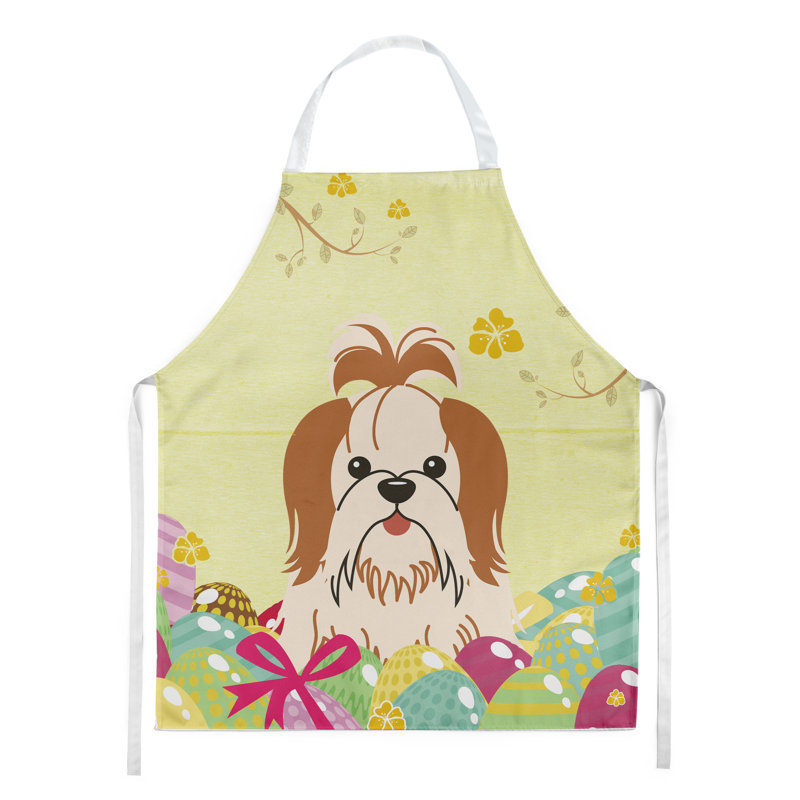 Tablier œufs de pâques, Jaune / Rouge / Blanc, Shih Tzu