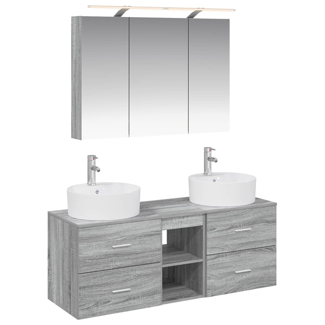 vidaXL Bathroom Furniture Set 4 pcs Engineered Wood and Glass Modern Indoor