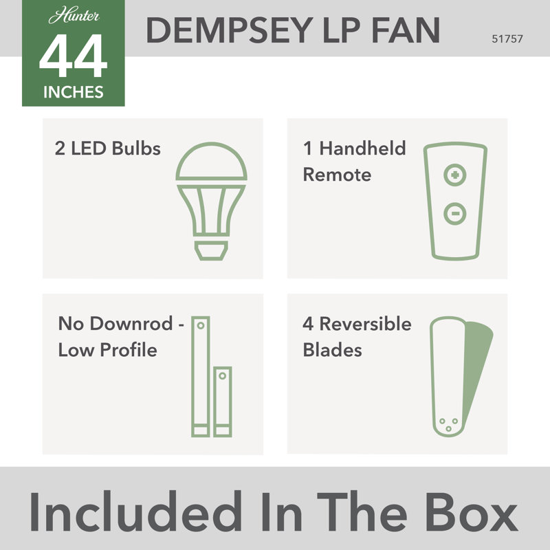 Dempsey Low Profile 44" 4 - Blade Indoor Flush Mount Small Room Ceiling Fan with Lights and Remote, Light Gray/Natural Oak