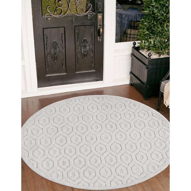 Tapis intérieur / extérieur gris Heckman, Rond 3 pi