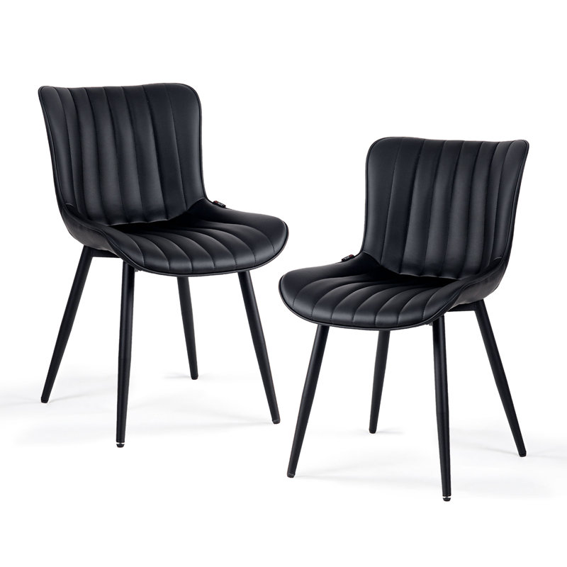Heitger Leather Upholstered Side Chairs Modern Dining Chairs, Wingback Dining Room Chair, Black