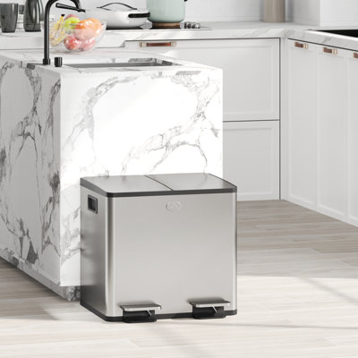 HOMCOM Dual Kitchen Bin 2 15L Stainless Steel Soft Close Lid