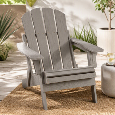 Chaise Adirondack pliante en bois surdimensionnée avec dossier et siège pré-assemblés, chaise de patio en bois pour patio