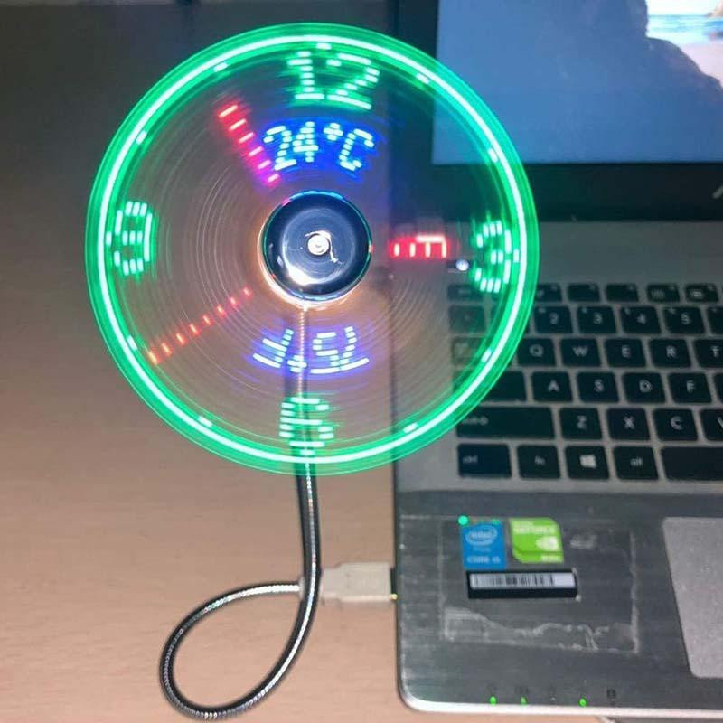 Kbndieu USB Fan with LED Clock  Light Adjustable Time