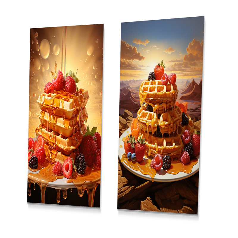 «Waffle Wonderland Maple Petit déjeuner - Desserts», ensemble de 2 reproductions d'art mural en métal, H 28 po x l 24 po