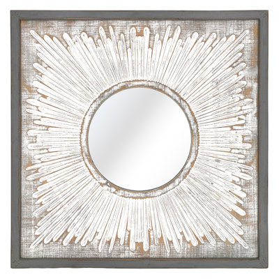 Cadre gris en bois avec miroir rond 33,75 po