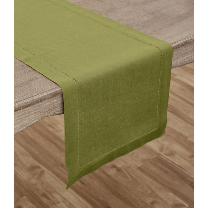 Avocado Green Linen Hemstitch Table Runner 36" x 14"