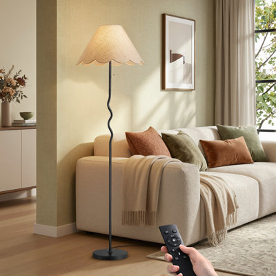 61" Traditional Floor Lamp with Scalloped Petal Shade, Remote Control & Dimmable Bulb Included