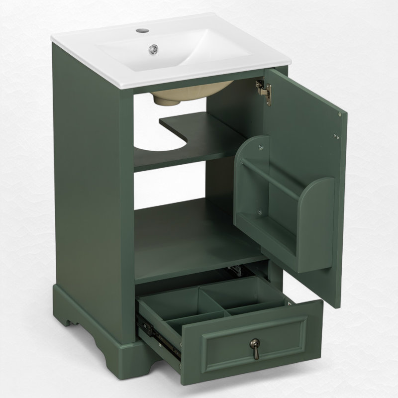 20" Single Bathroom Vanity With Ceramic Top, Green, Silver