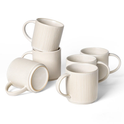 6 Pieces Stoneware 12oz Mug Set, Matte White