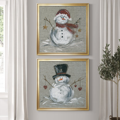 Lin bonhomme de neige I - ensemble de 2 reproductions d'art encadrées