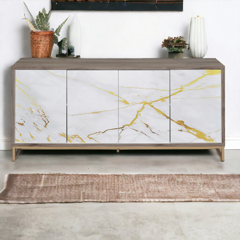 Paavan Marble Paint Oak Console Cabinet