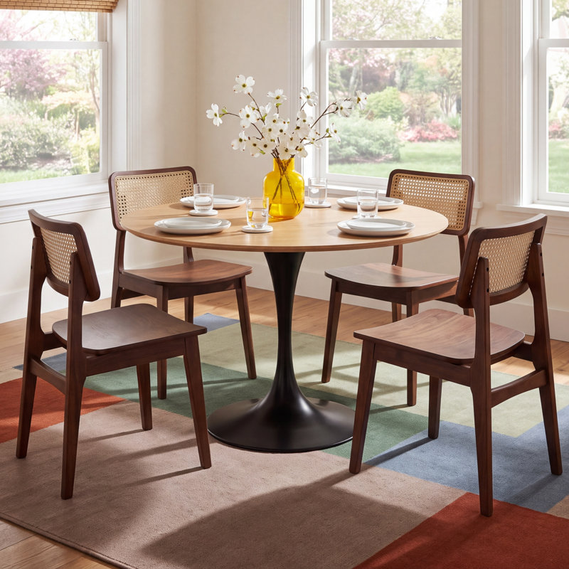 Flow Round with Steel Base Dining Table, Oak/Black