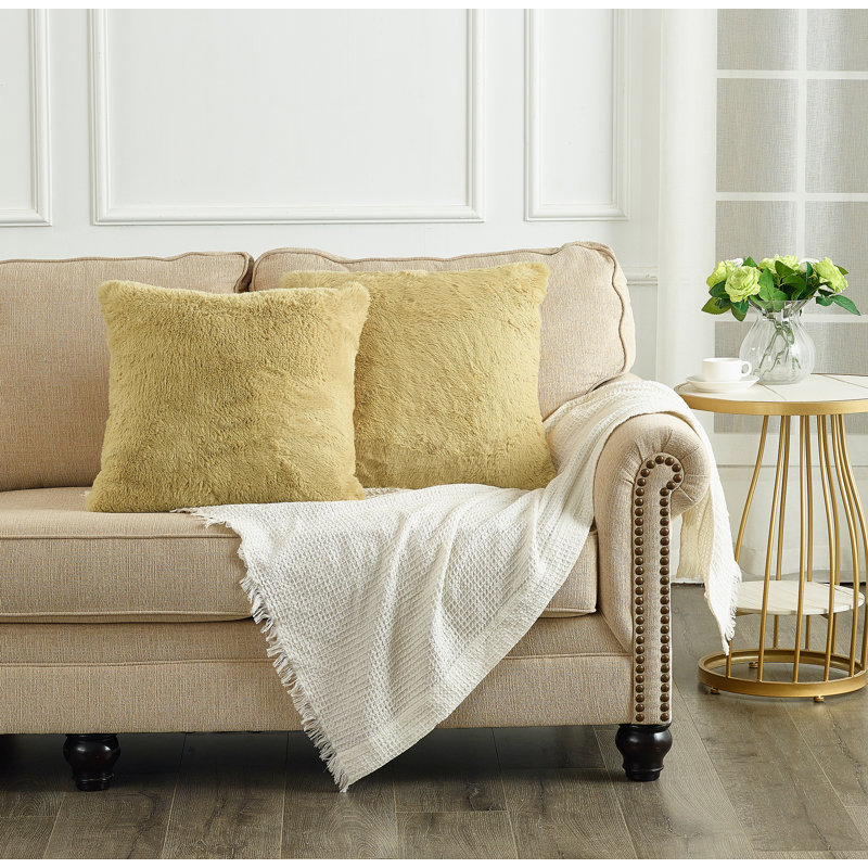 Housse de coussin lourd en fausse fourrure, H 20 pi x l 20 pi, Brouillard jaune