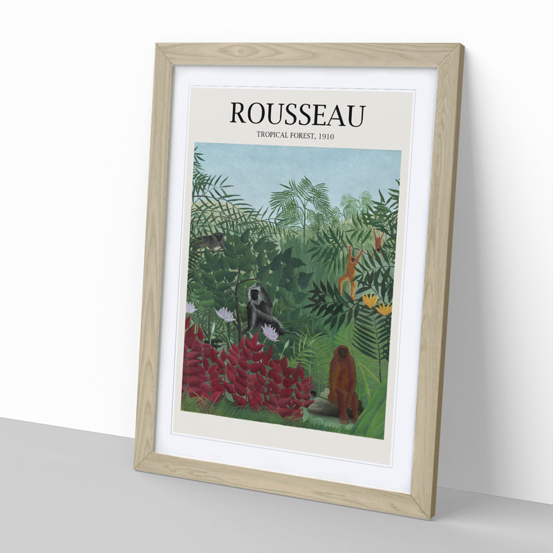 Tropical Forest with Monkeys by Henri Rousseau - Picture Frame Painting, 65cm H x 48cm W x 2cm D, Oak Framed