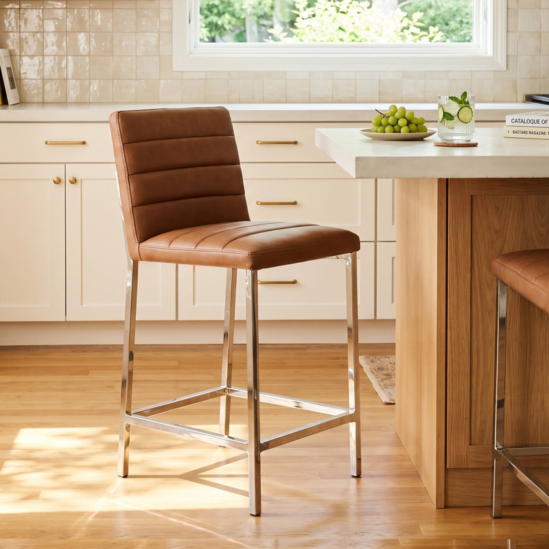 Misa Upholstered Counter Stool with Metal Frame, Cognac, Counter Stool (26" Seat Height)