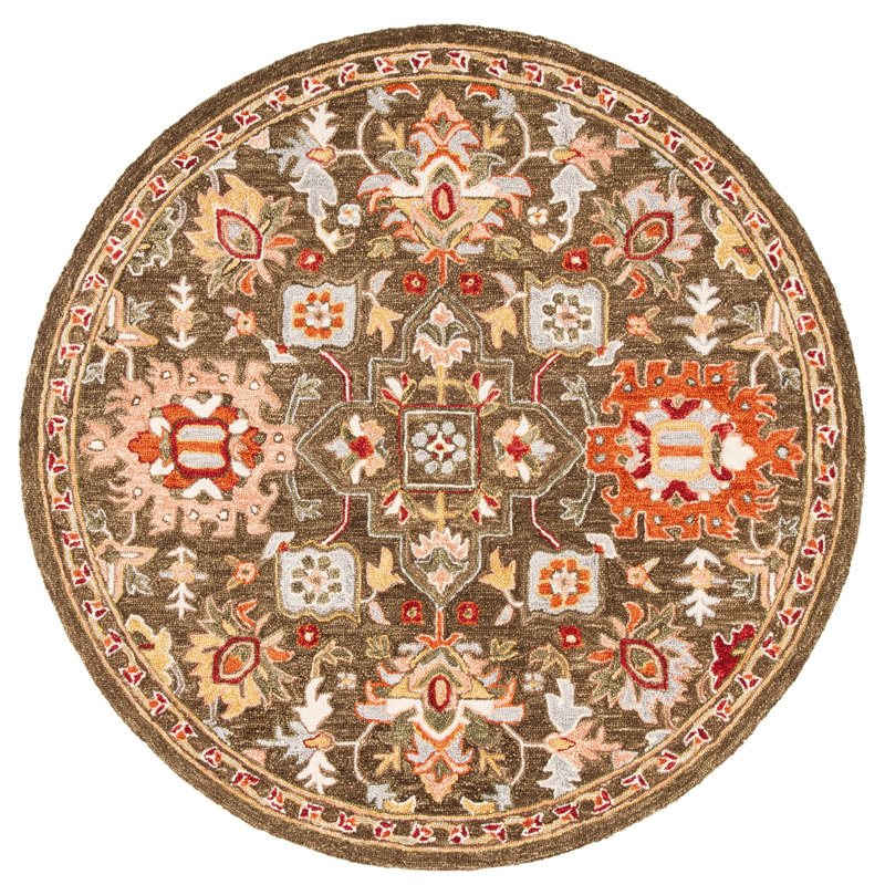 Felsenthal Hand Tufted Wool/Cotton Oriental Rug in Brown, Round 6'