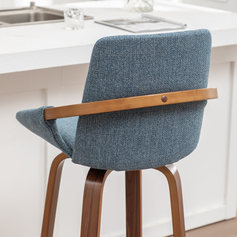 Swivel Upholstered Bar Stool, Blue/Linen, Counter Stool (63.5cm Seat Height)