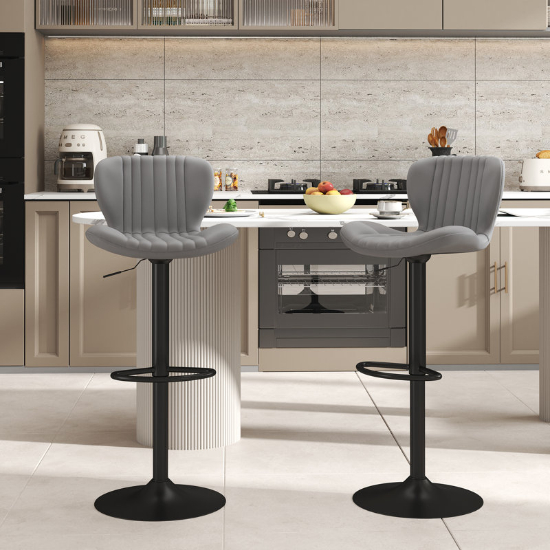 Adjustable Bar Stool With Footrest, 360° Swivel Metal Counter Stool,Set Of 2, Gray 