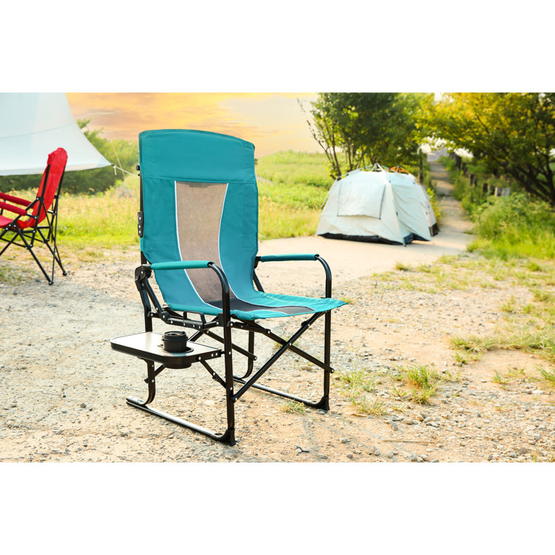 Chaise de camping pliante robuste avec table d'appoint - Bleu pour les voyages en voiture, pique-nique portable, Bleu