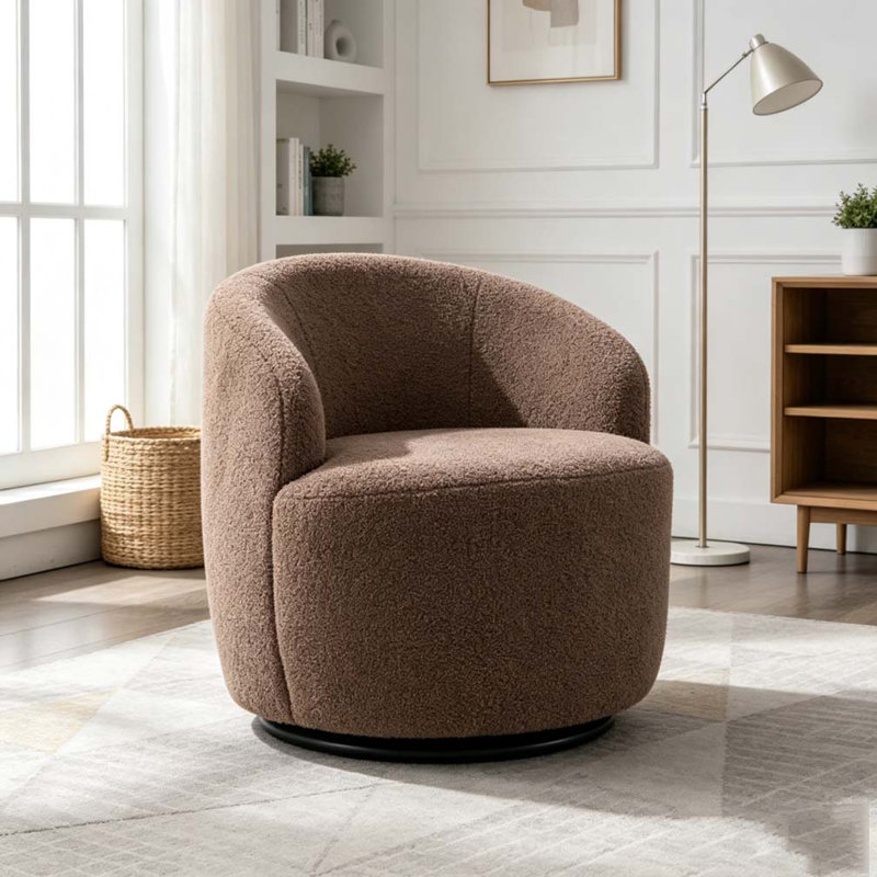 Fauteuil demi-tonneau avec fauteuil Teddy, Brun café