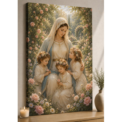 Large Garden Virgin Mary Wall Art Canvas Print 24x36 Inch Peaceful Floral Family Decor for Bedroom Nursery Spiritual Home Decor - Ready to hang