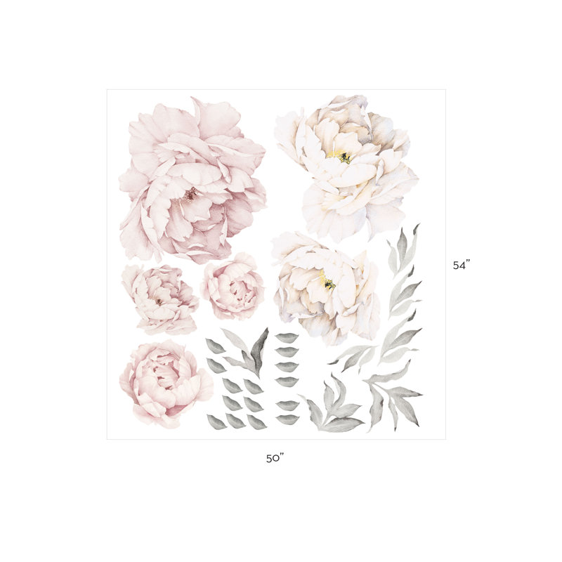 Adhésif décoratif fleurs de pivoine, Rose lavis gris