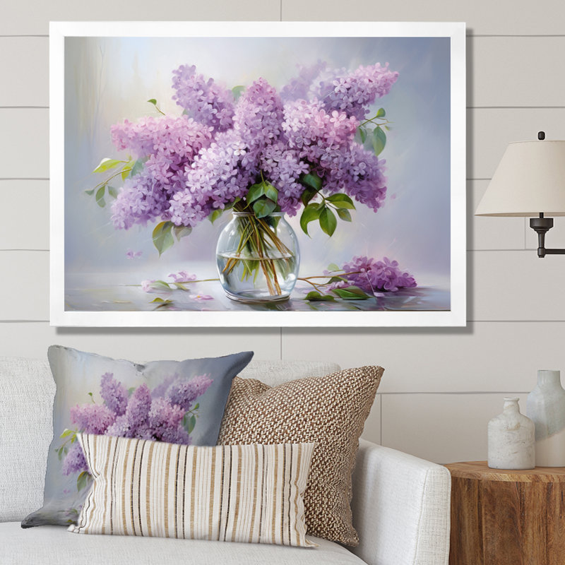 Lilacs Romantic Impression III - Lilacs, reproduction d'art sur toile, H 24 po x l 32 po, Cadre photo unique, Blanc