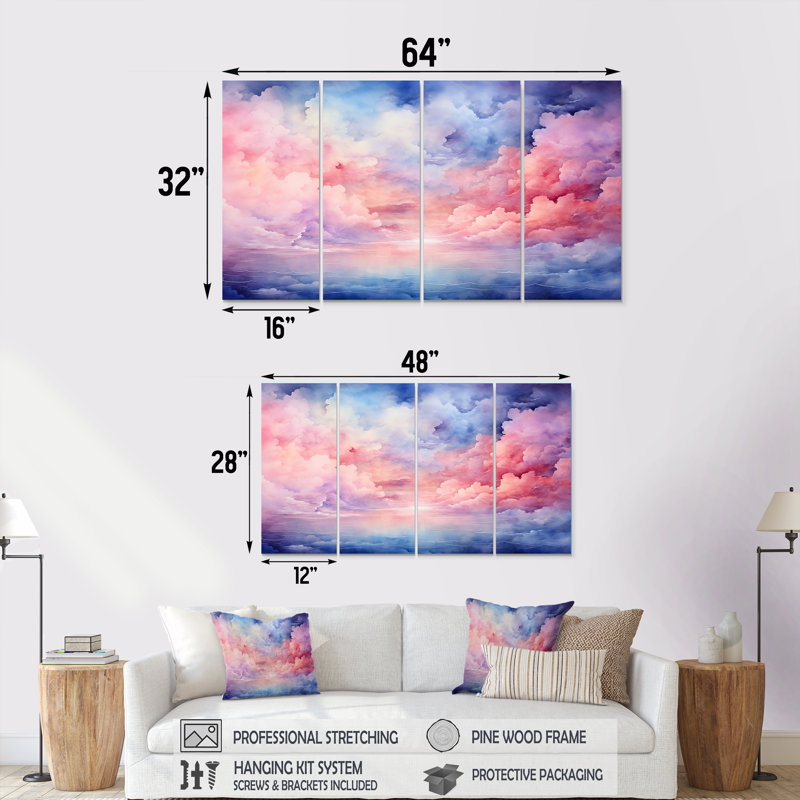 Ensemble d'art mural rose 4 pièces, H 32 po x l 64 po