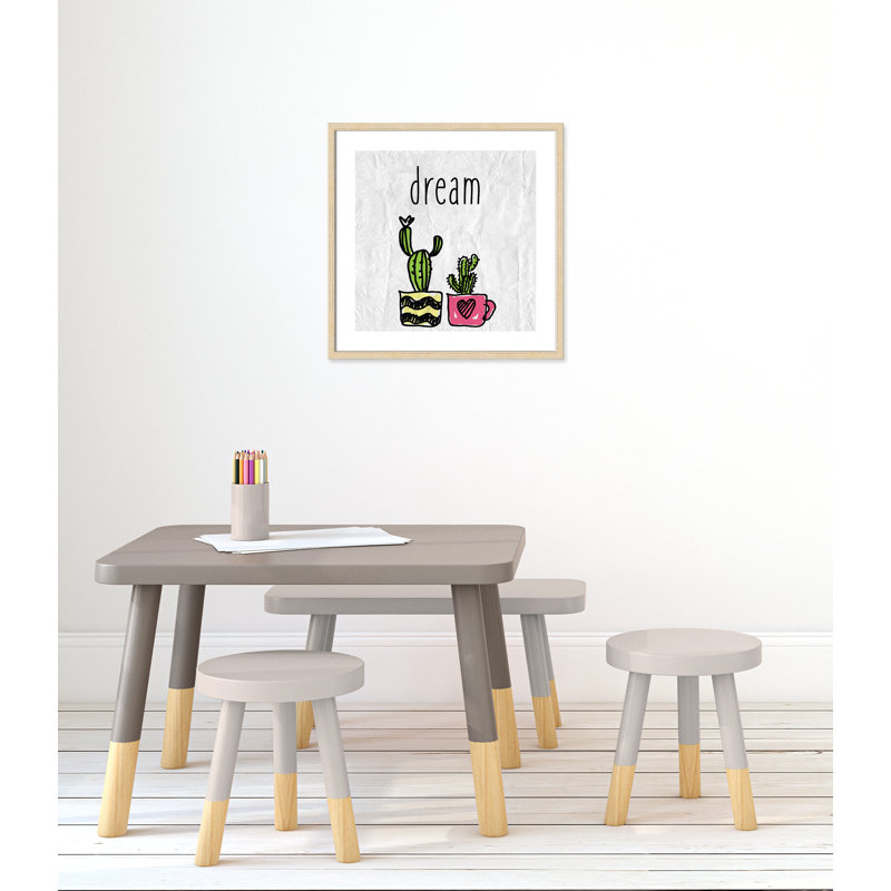 «Cacti A», art encadré, 22.5" H x 22.5" W x 1.18" D, Cadre boîte beige