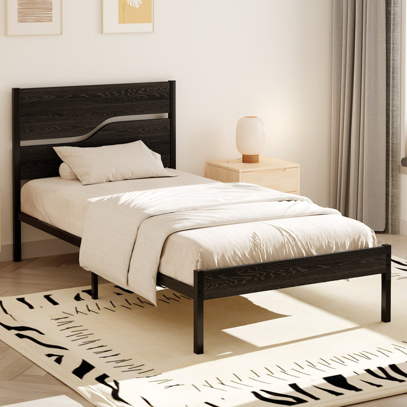 Twin Bed Frame, Black, European Single (90 x 200 cm)
