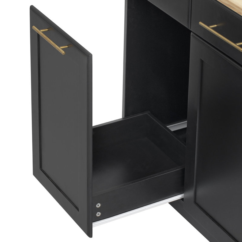 59.3-Inch Rolling Kitchen Island, With Power Sockets And Storage Space, 2 Pull-Out Cabinet Storage Racks And Fallen Leaves, With Trash Can Storage Space
