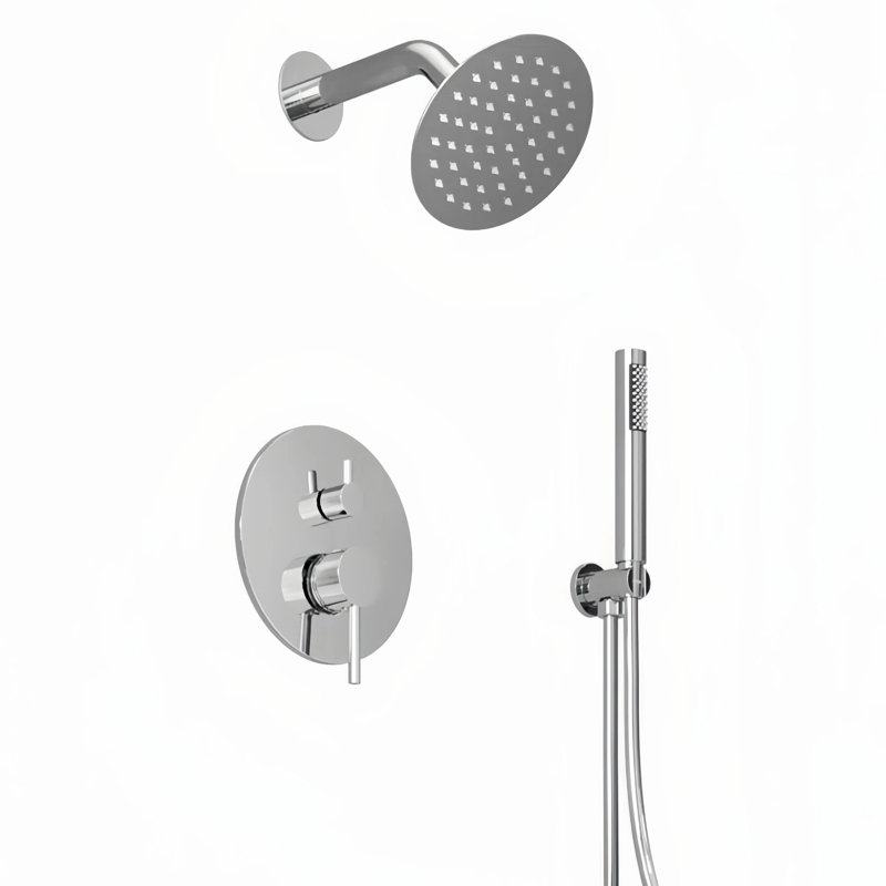 Crozet Pressure Balance Shower System with 8-Inch Round Rain Shower Head and Hand Shower (Valve Included), Chrome
