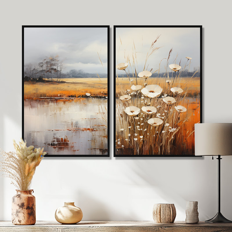 «Infinite Fields», art mural surdimensionné prairies IV, Noir, H 36 po x l 48 po, Impression encadrée flottante