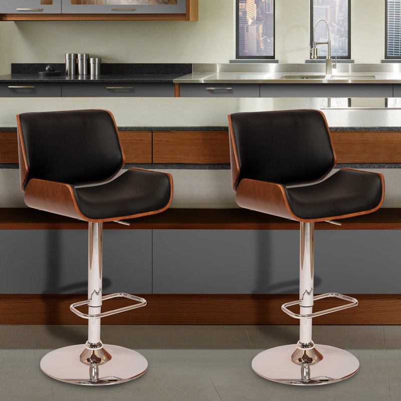 Swivel Upholstered Adjustable Height Counter Stool, Chrome/Black